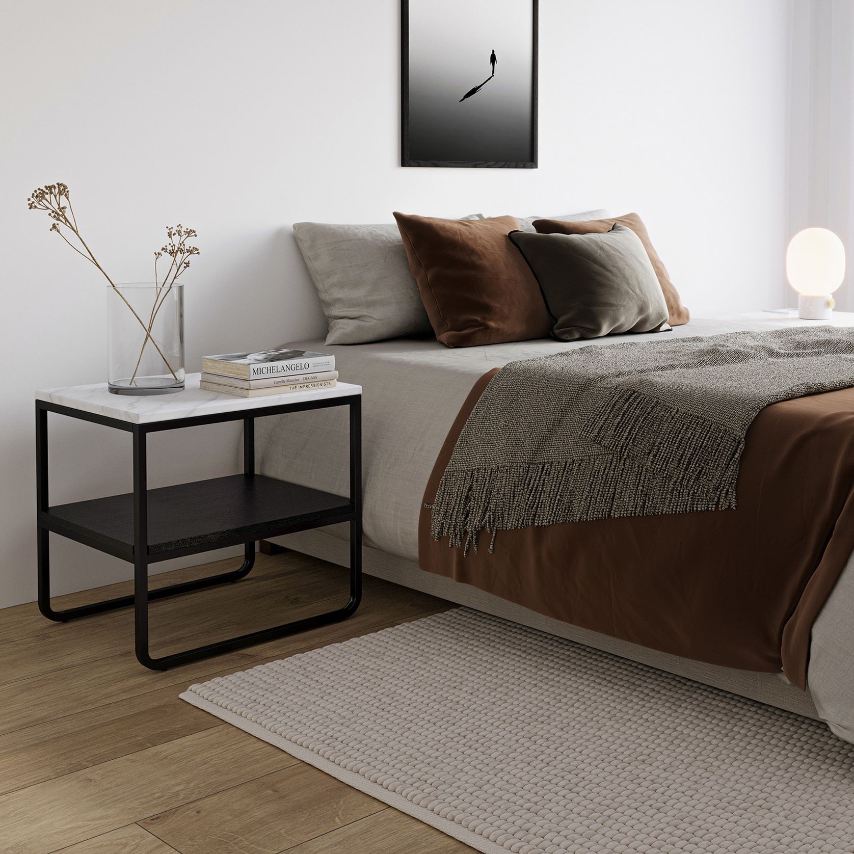 Estoria White Marble Square Shelf Side Table | Black gallery detail image