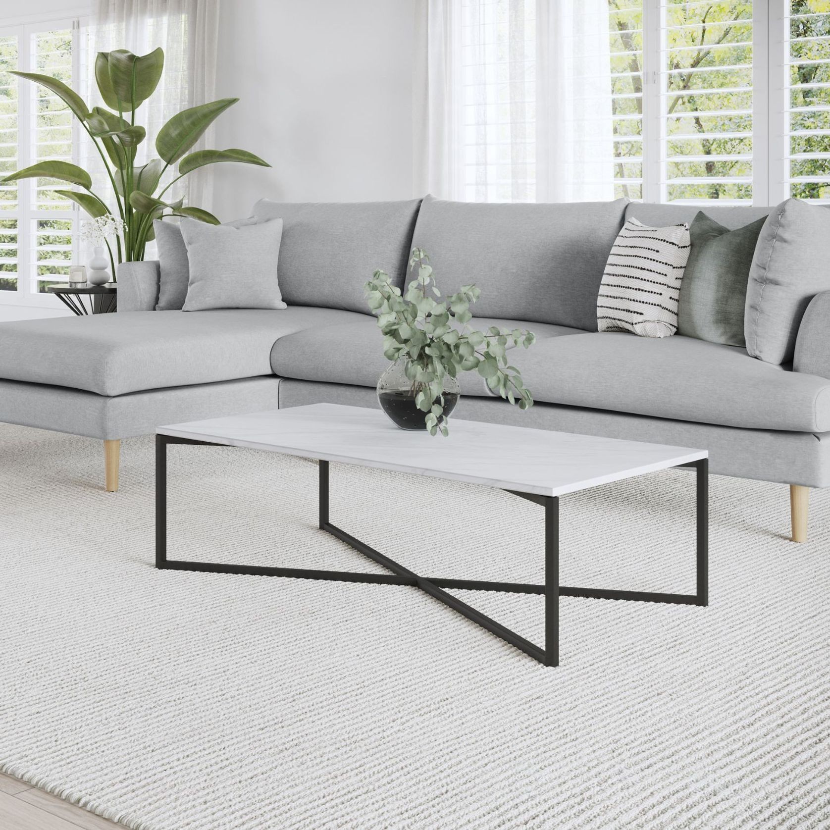 Ellie White Marble Rectangular Coffee Table | Black gallery detail image