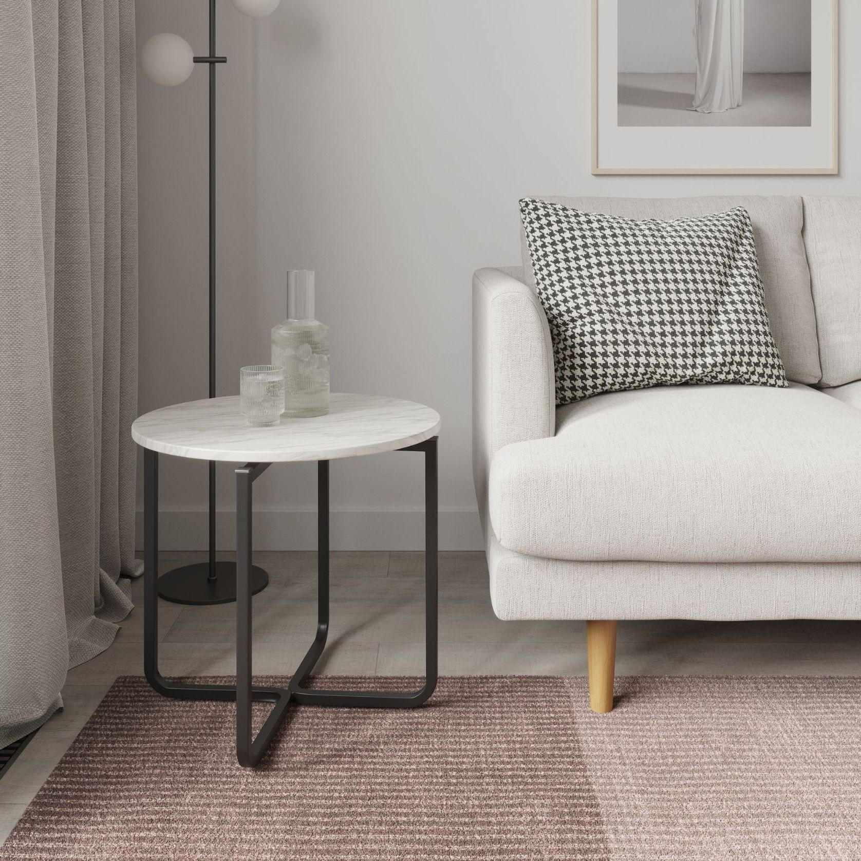 Clarina Ivory Marble Round Side Table | Black gallery detail image
