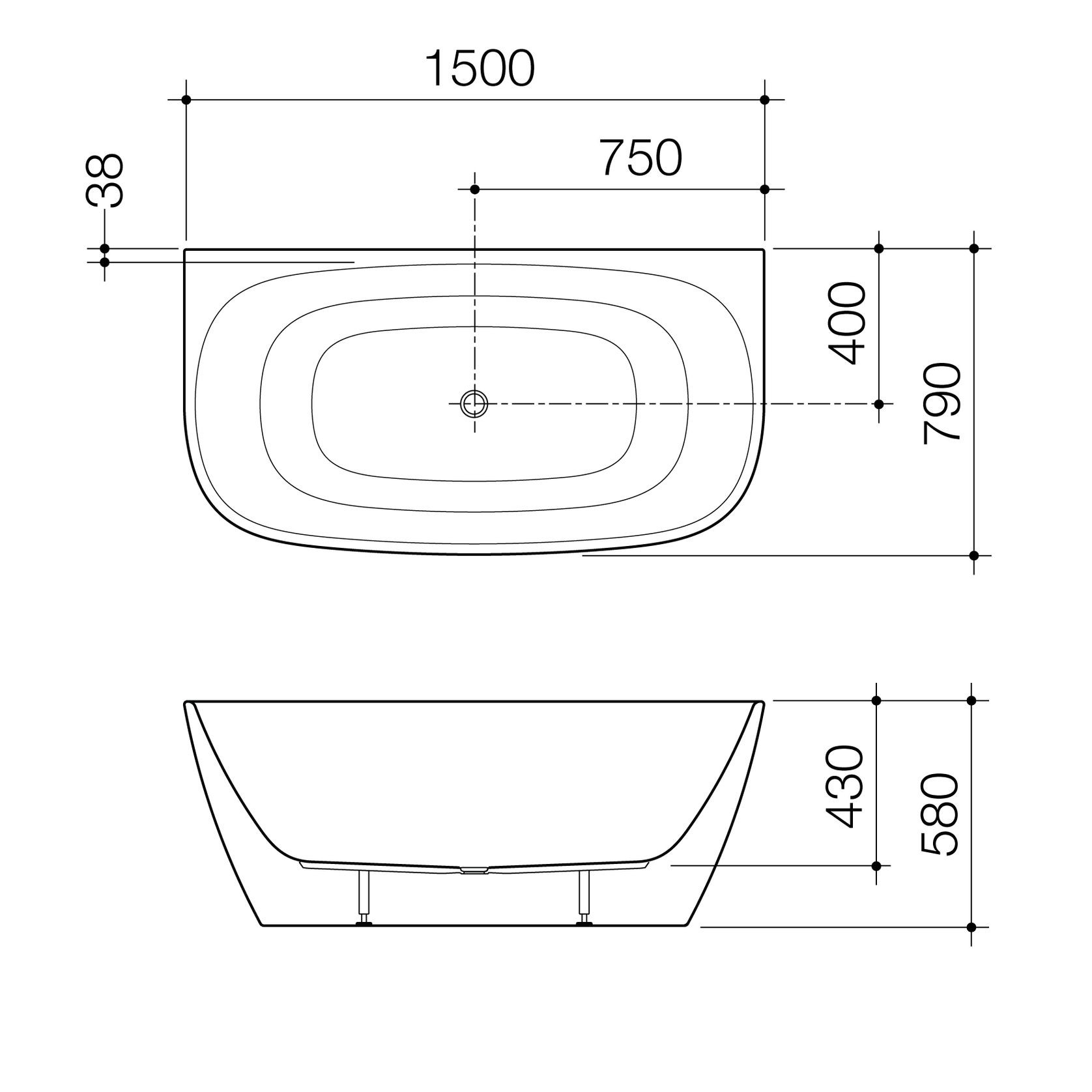 Contura II 1500mm Back to Wall Freestanding Bath  | Matte White gallery detail image