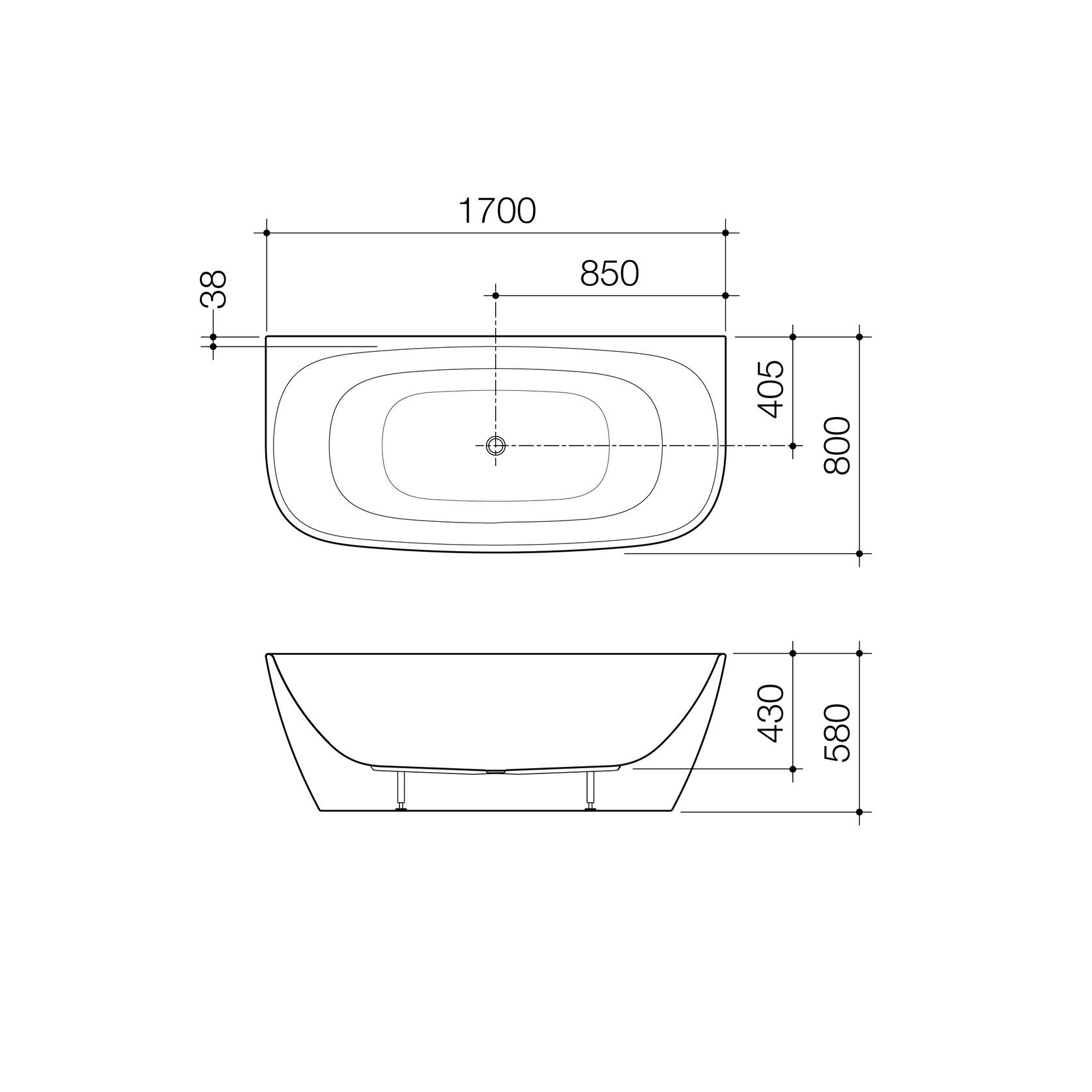 Contura II 1700mm Back to Wall Freestanding Bath  | Matte White gallery detail image