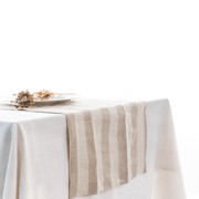 100% French Flax Linen Table Runner-Wide Natural Stripe gallery detail image