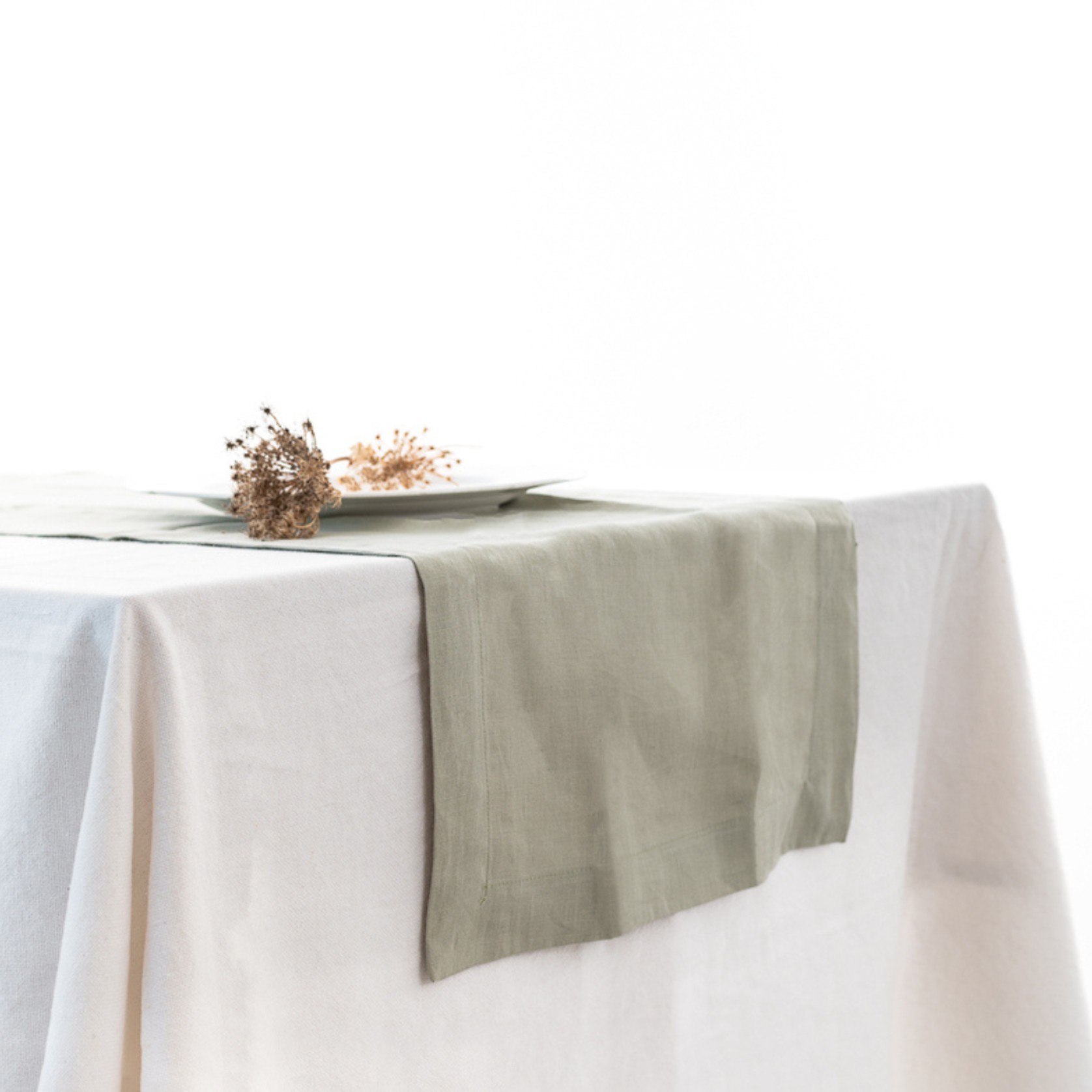 100% French Flax Linen Table Runner-Sage gallery detail image