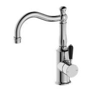 York Basin Mixer Hook Spout With Black Porcelain Lever Chrome gallery detail image