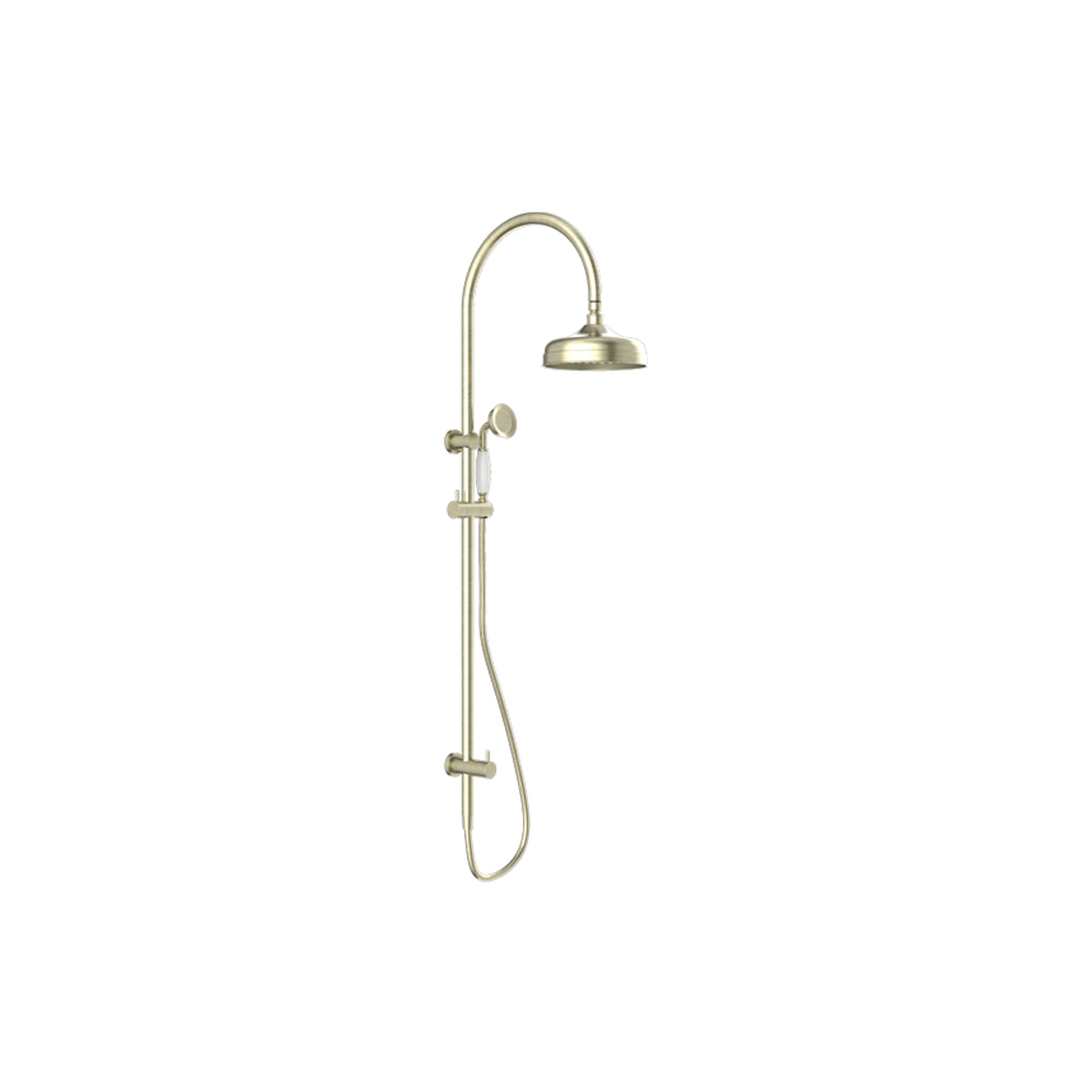 York Twin Shower With White Porcelain Hand Shower Aged Brass gallery detail image