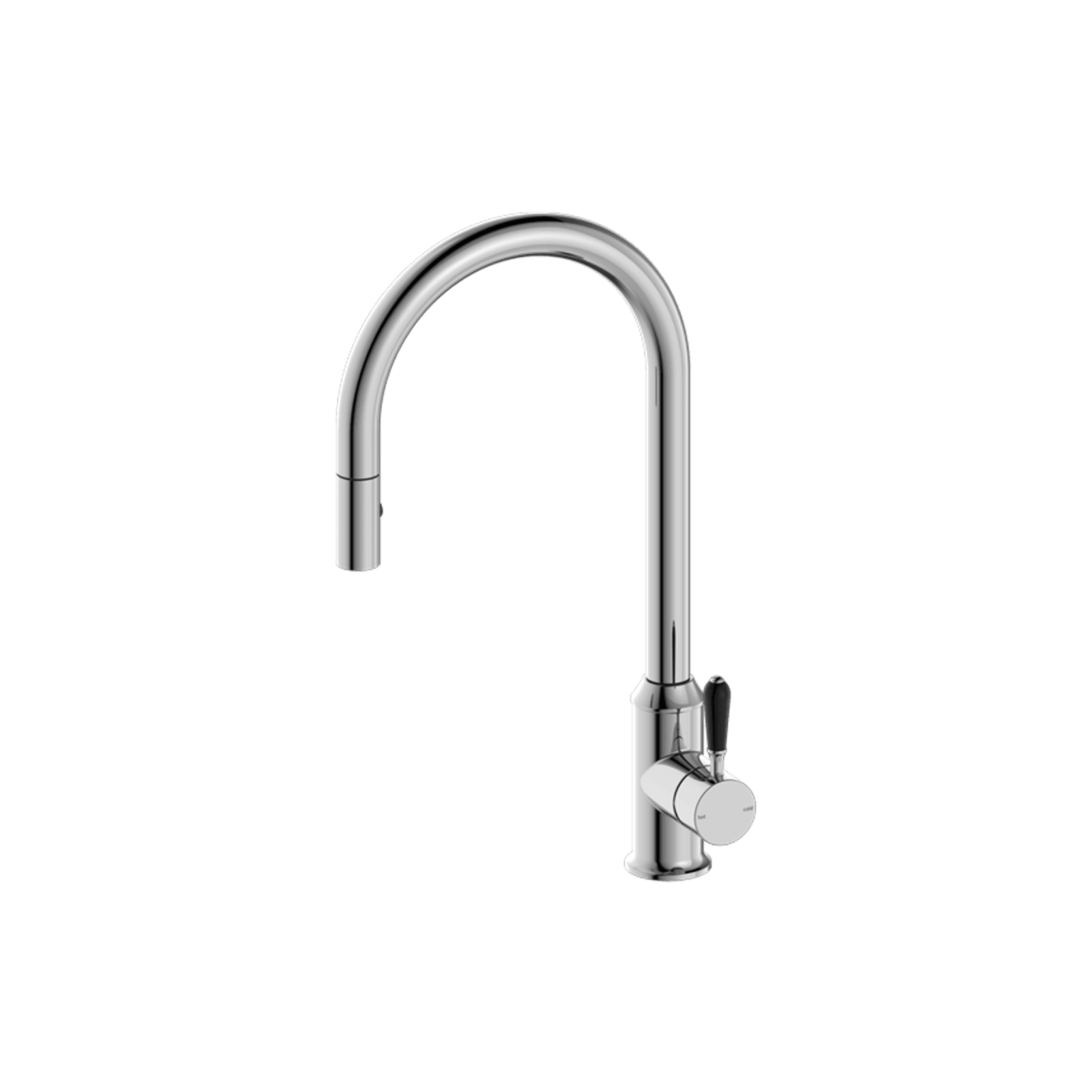 York Pull Out Sink Mixer With Vegie Spray Function With Black Porcelain Lever Chrome gallery detail image