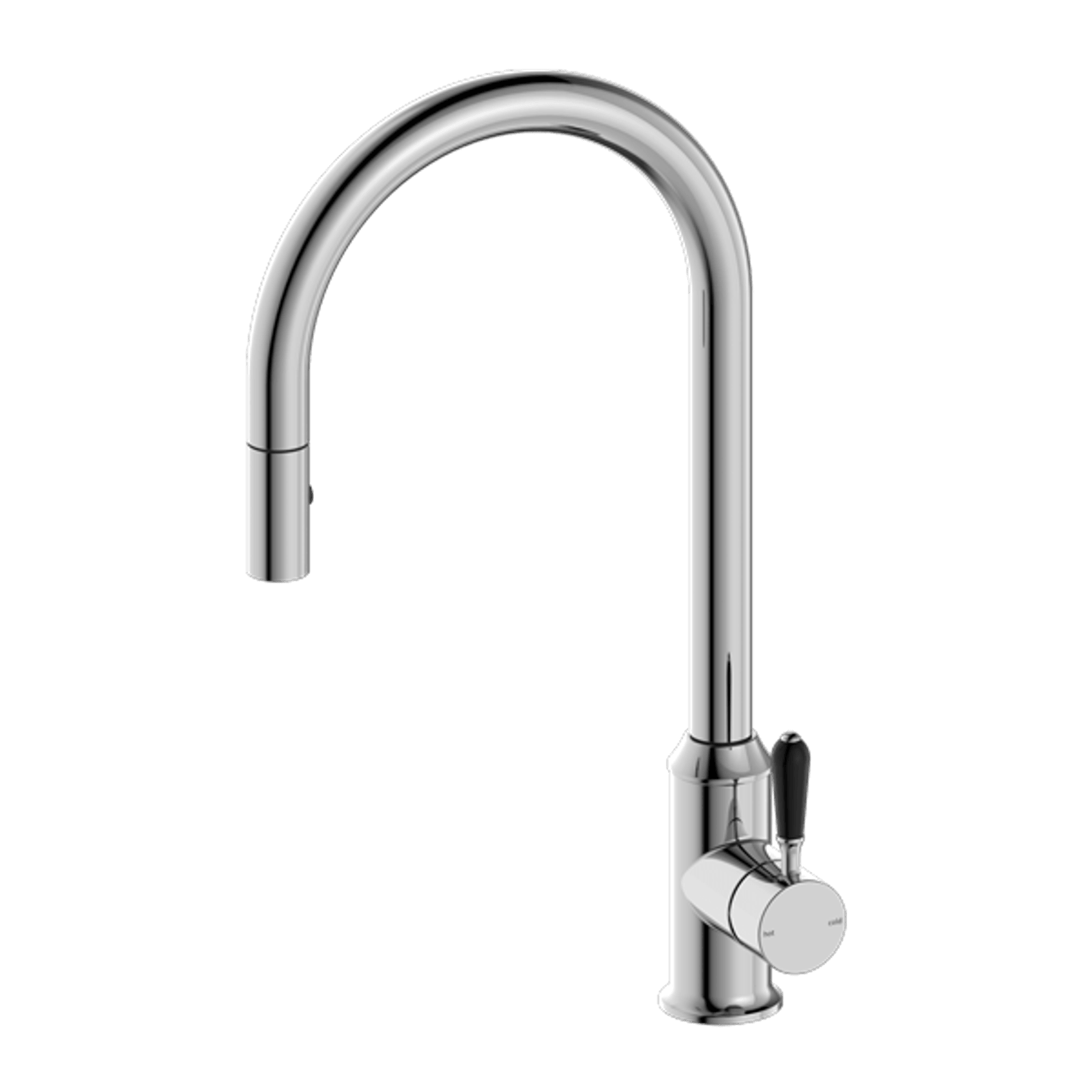 York Pull Out Sink Mixer With Vegie Spray Function With Black Porcelain Lever Chrome gallery detail image