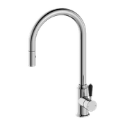 York Pull Out Sink Mixer With Vegie Spray Function With Black Porcelain Lever Chrome gallery detail image