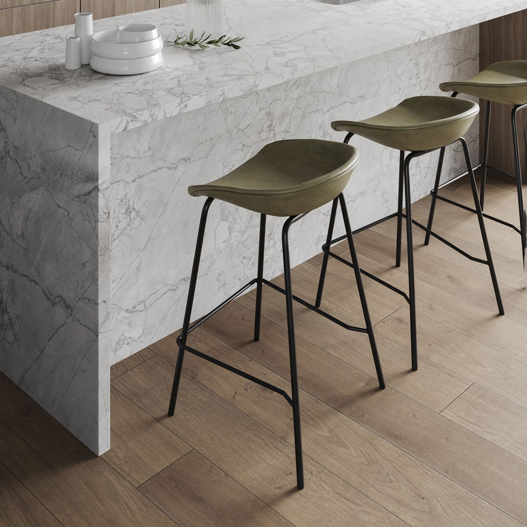 Brandon Vegan Leather Barstool | Set of 2 | Vintage Green gallery detail image