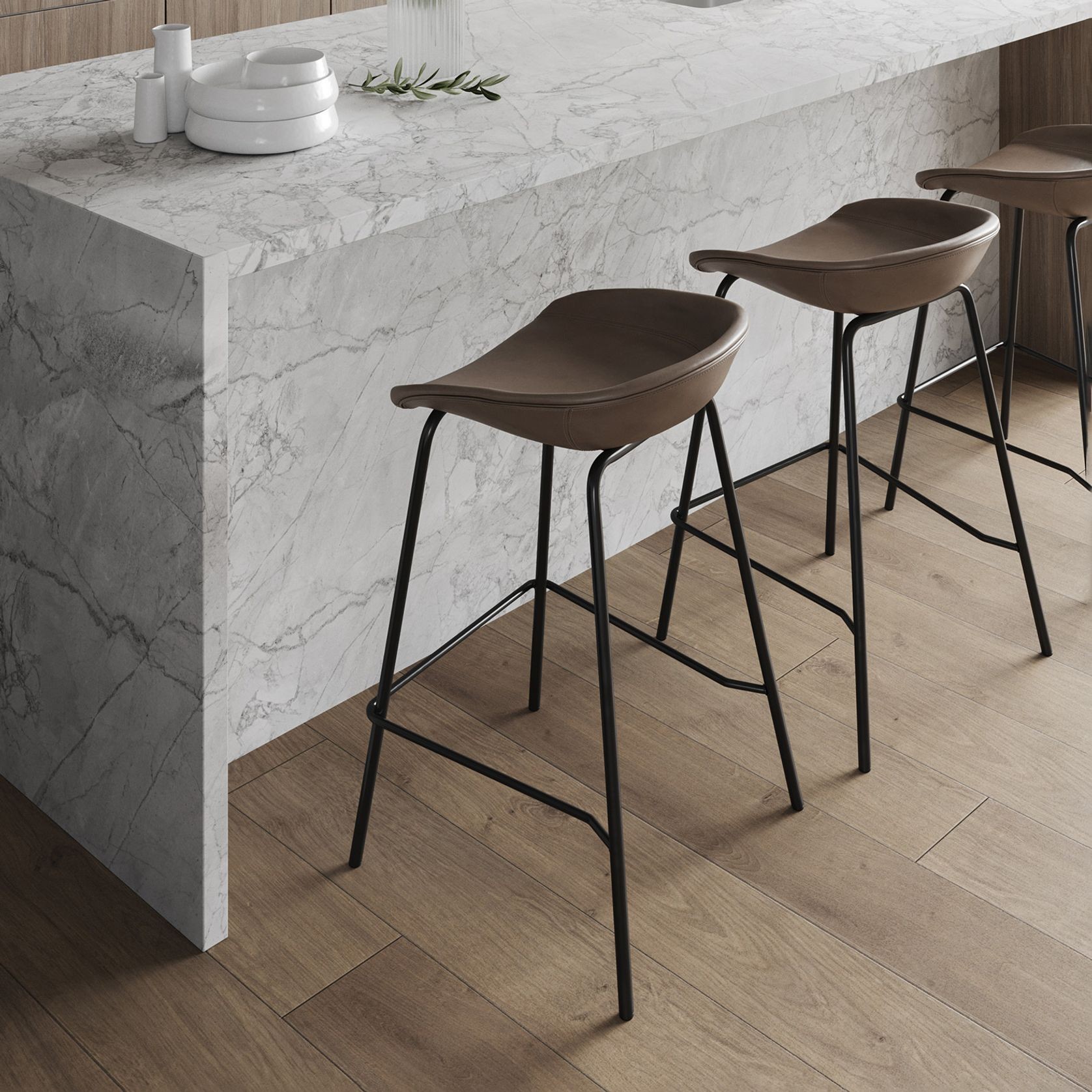 Brandon Vegan Leather Barstool | Set of 2 | Mocha Brown gallery detail image