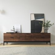 Macy Oak Entertainment Unit | Walnut & Black gallery detail image