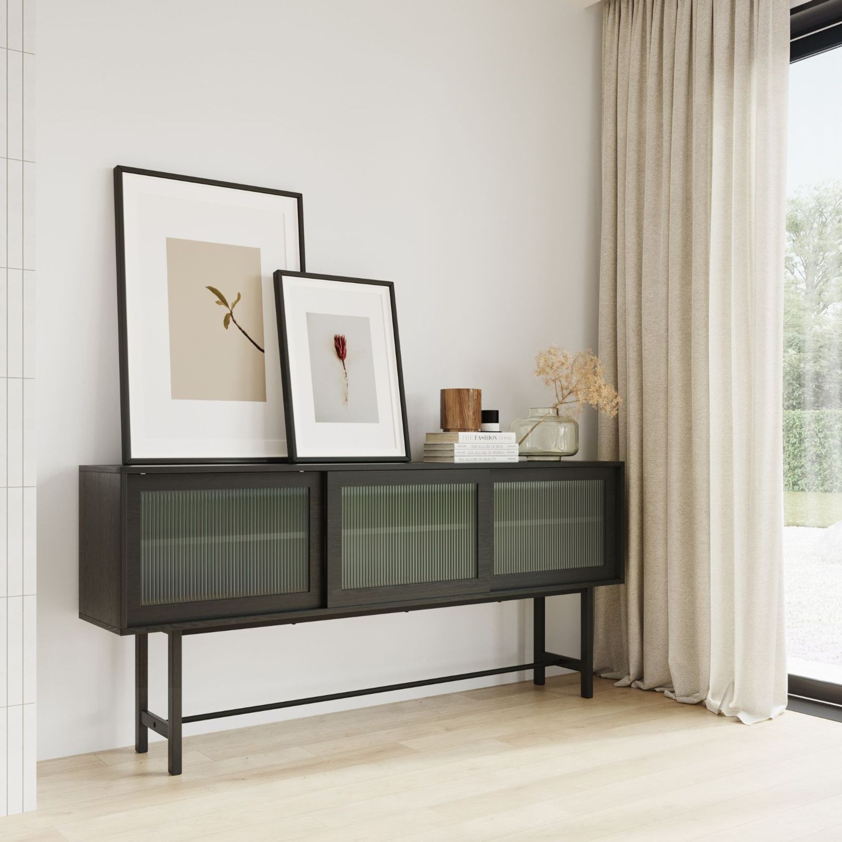 Arae Fluted Glass Sideboard | Black Oak gallery detail image