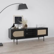 Fenton Woven Rattan Entertainment Unit | Black & Natural gallery detail image