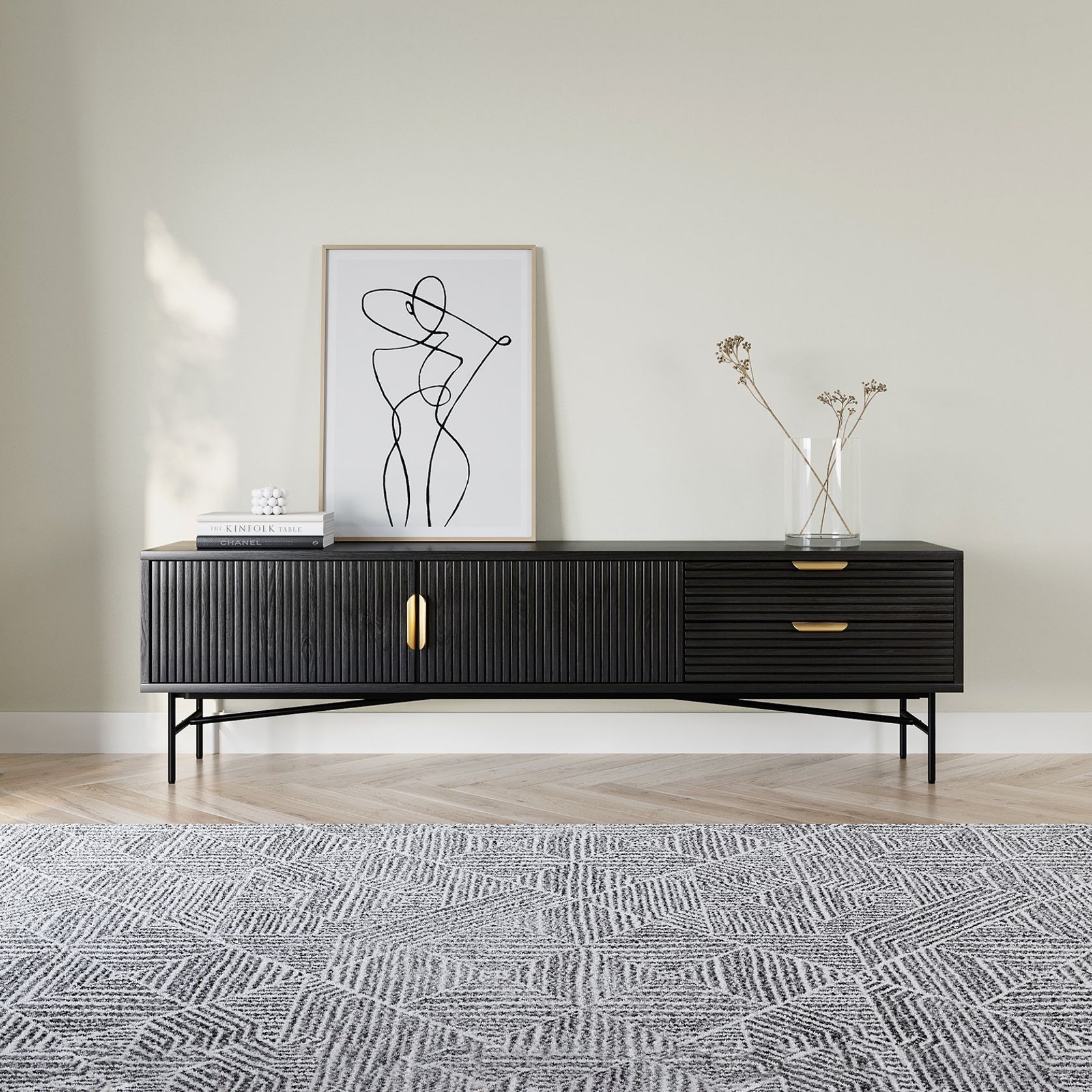 Kina Ripple Slatted TV Entertainment Unit | 180cm | Black Oak gallery detail image