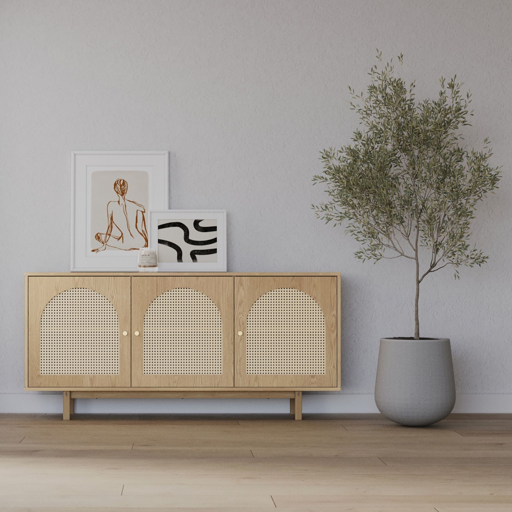 Cove 3 Door Rattan Arch Sideboard Buffet | Natural Oak gallery detail image