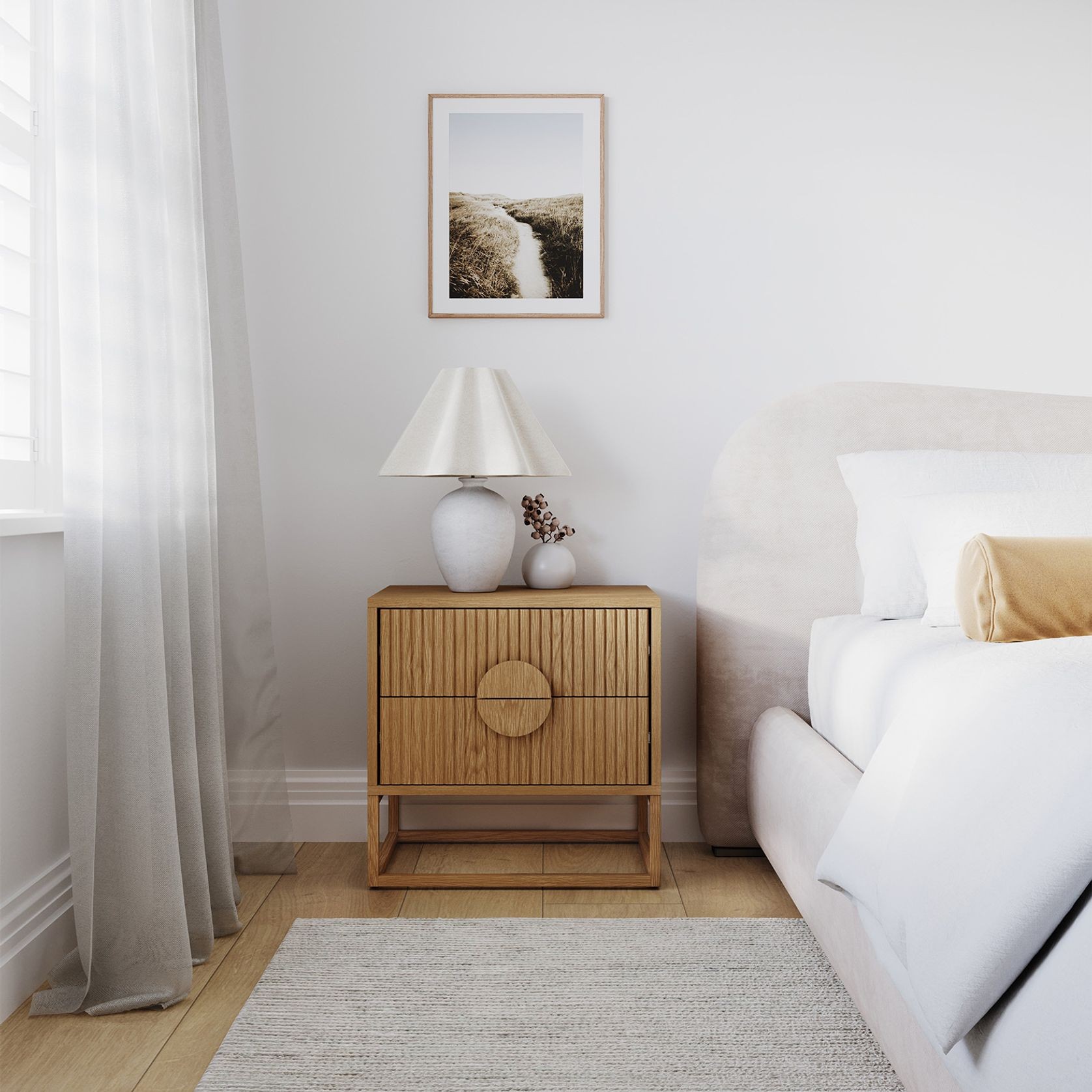 Braxton 2 Drawer Ripple Slatted Bedside Table | Natural Oak gallery detail image