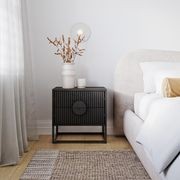 Braxton 2 Drawer Ripple Slatted Bedside Table | Black Oak gallery detail image