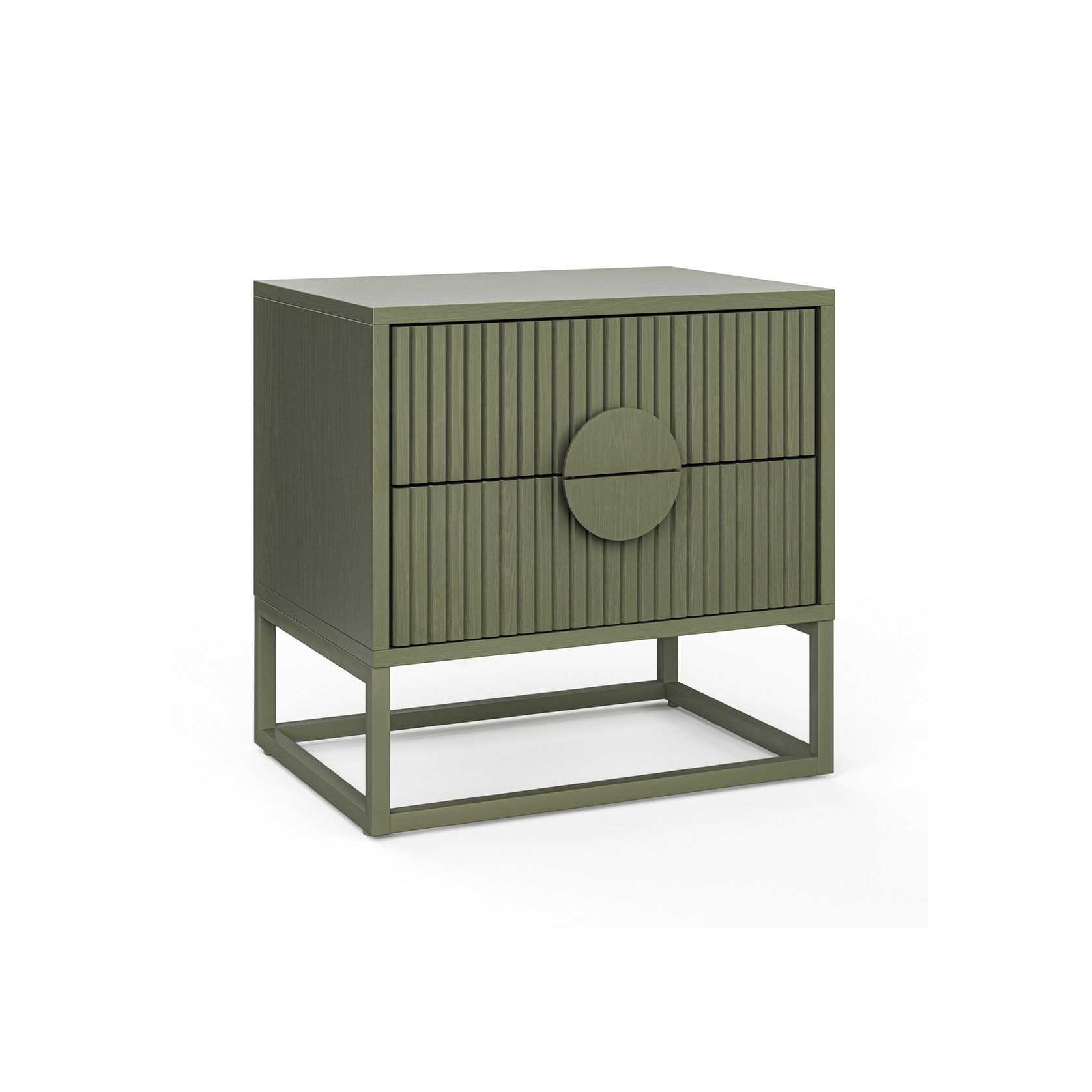 Braxton 2 Drawer Ripple Slatted Bedside Table | Olive Green gallery detail image