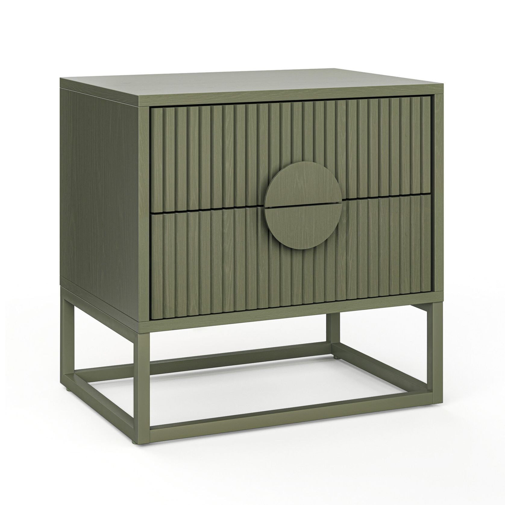 Braxton 2 Drawer Ripple Slatted Bedside Table | Olive Green gallery detail image
