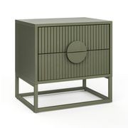 Braxton 2 Drawer Ripple Slatted Bedside Table | Olive Green gallery detail image
