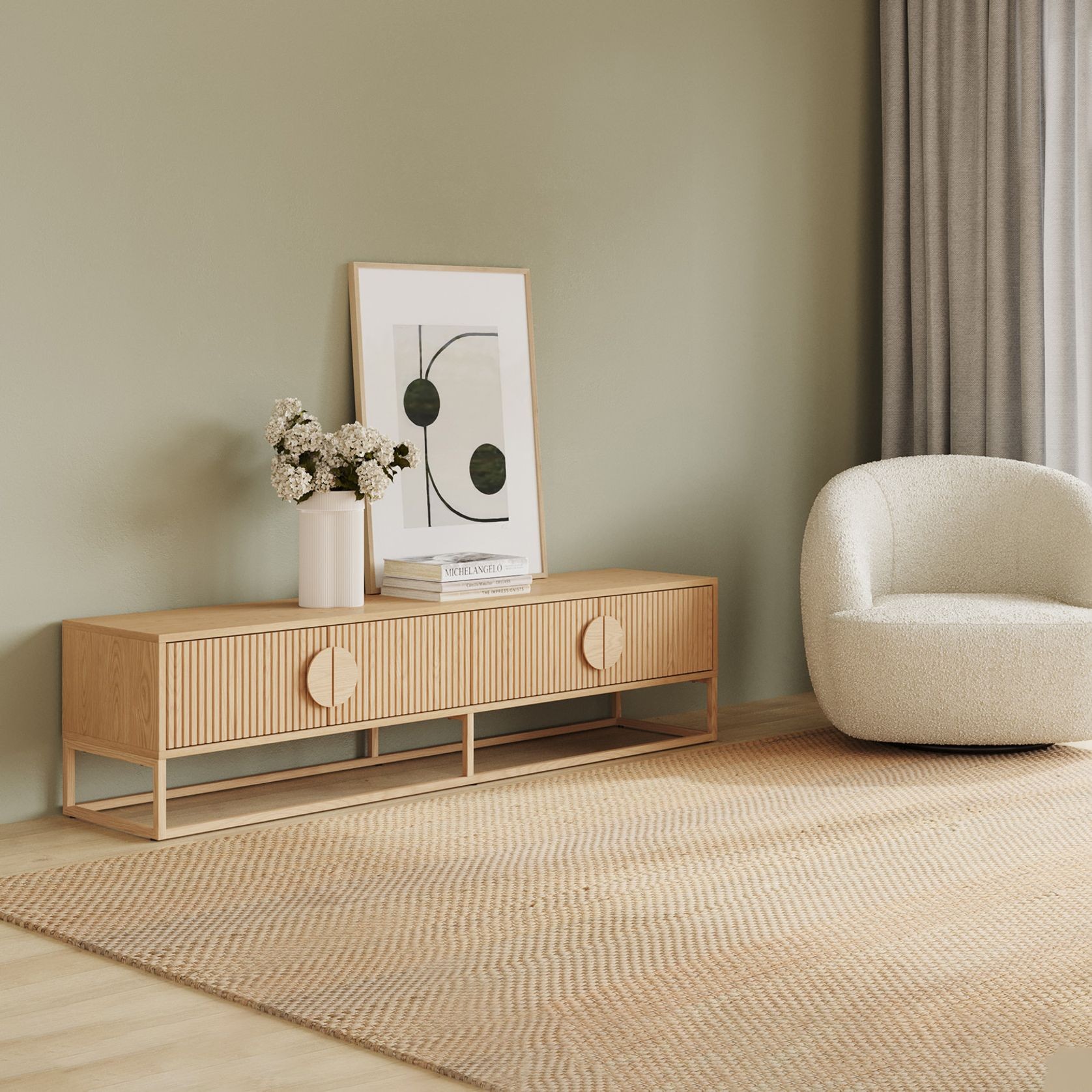 Braxton Ripple Slatted TV Entertainment Unit | 180cm | Natural Oak gallery detail image