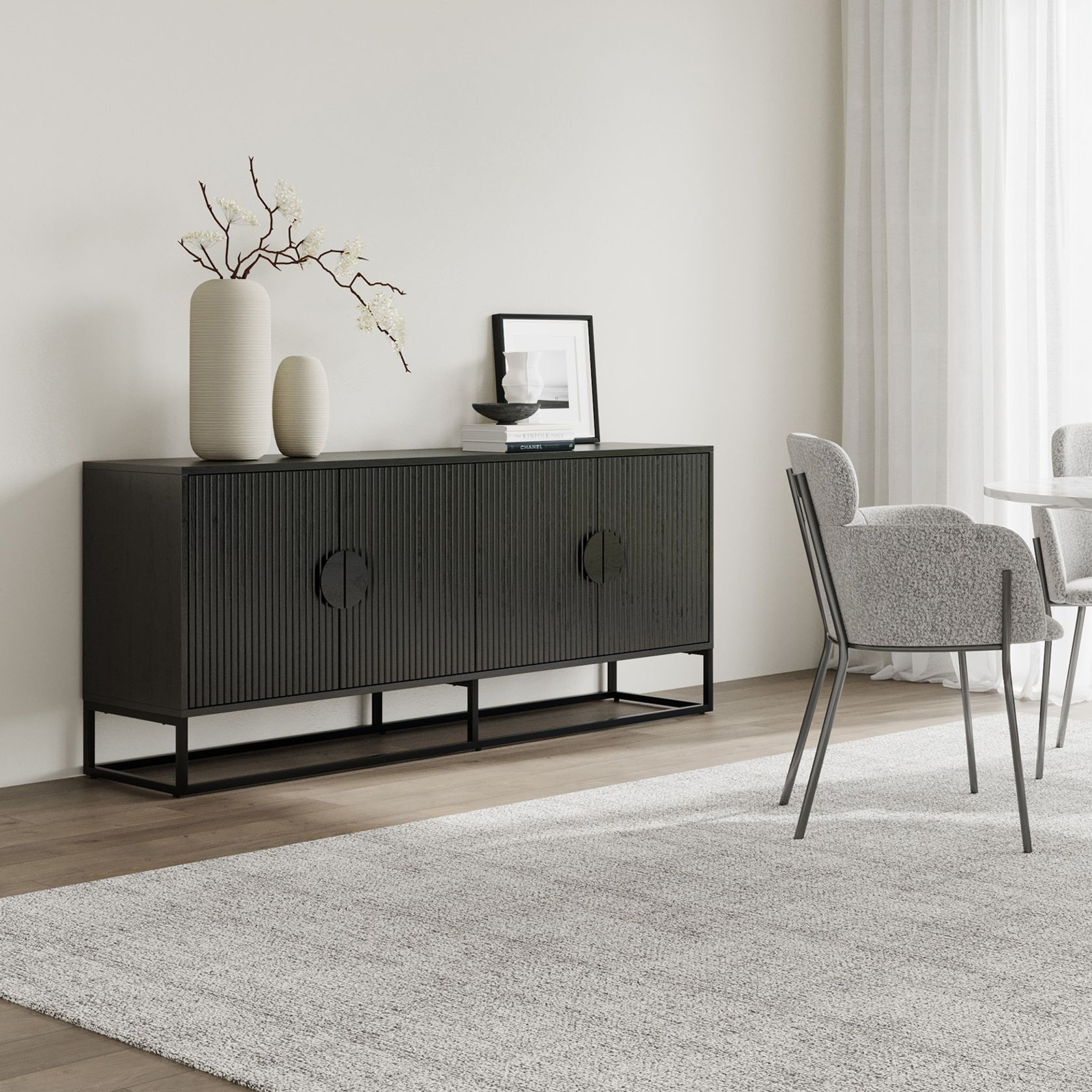 Braxton Ripple Slatted Sideboard | 180cm | Black Oak gallery detail image