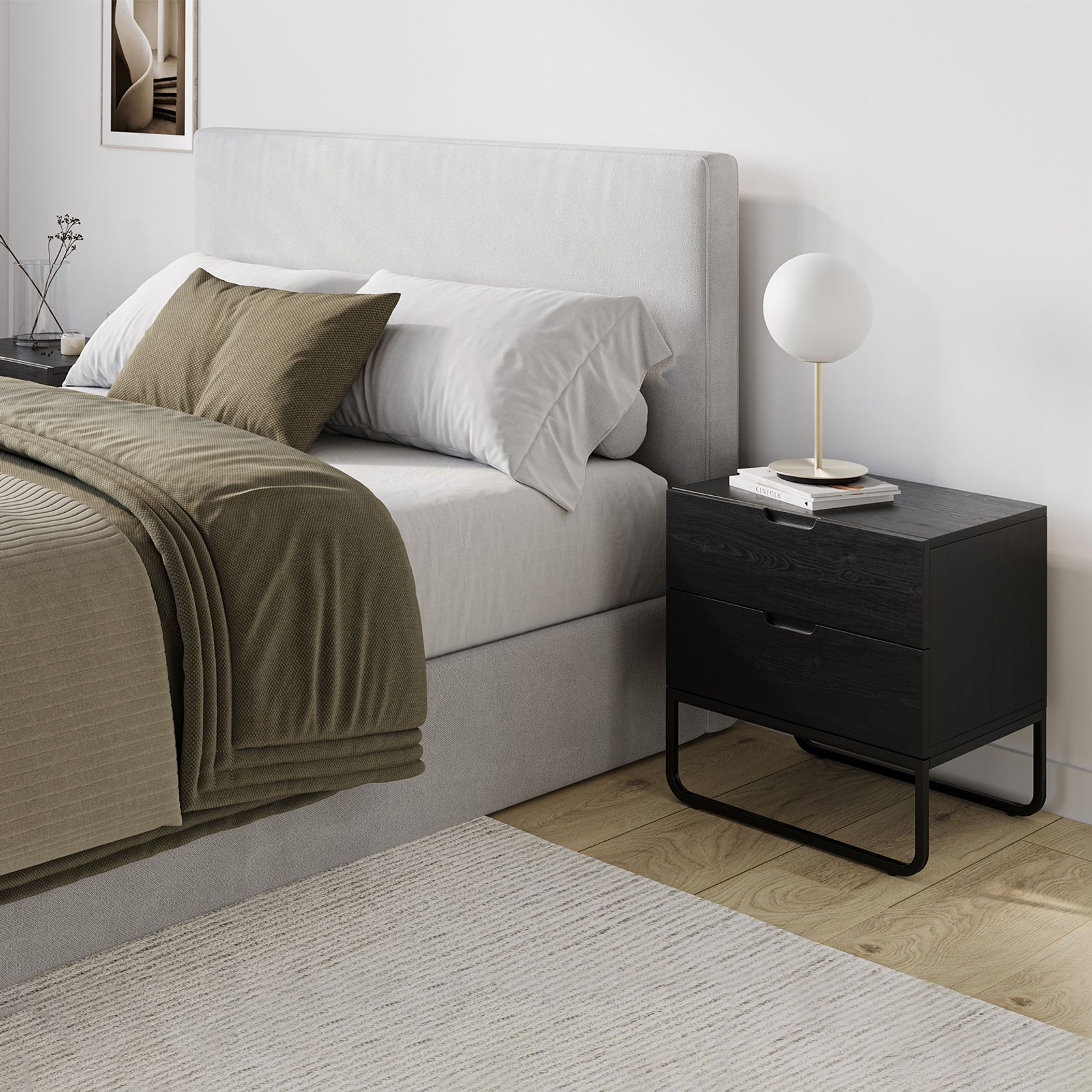 Dante 2 Drawer Bedside Table | Black Oak gallery detail image