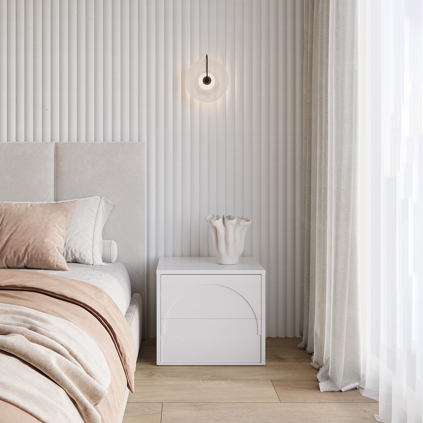 Aurora 2 Drawer Arch Bedside Table | White Oak gallery detail image
