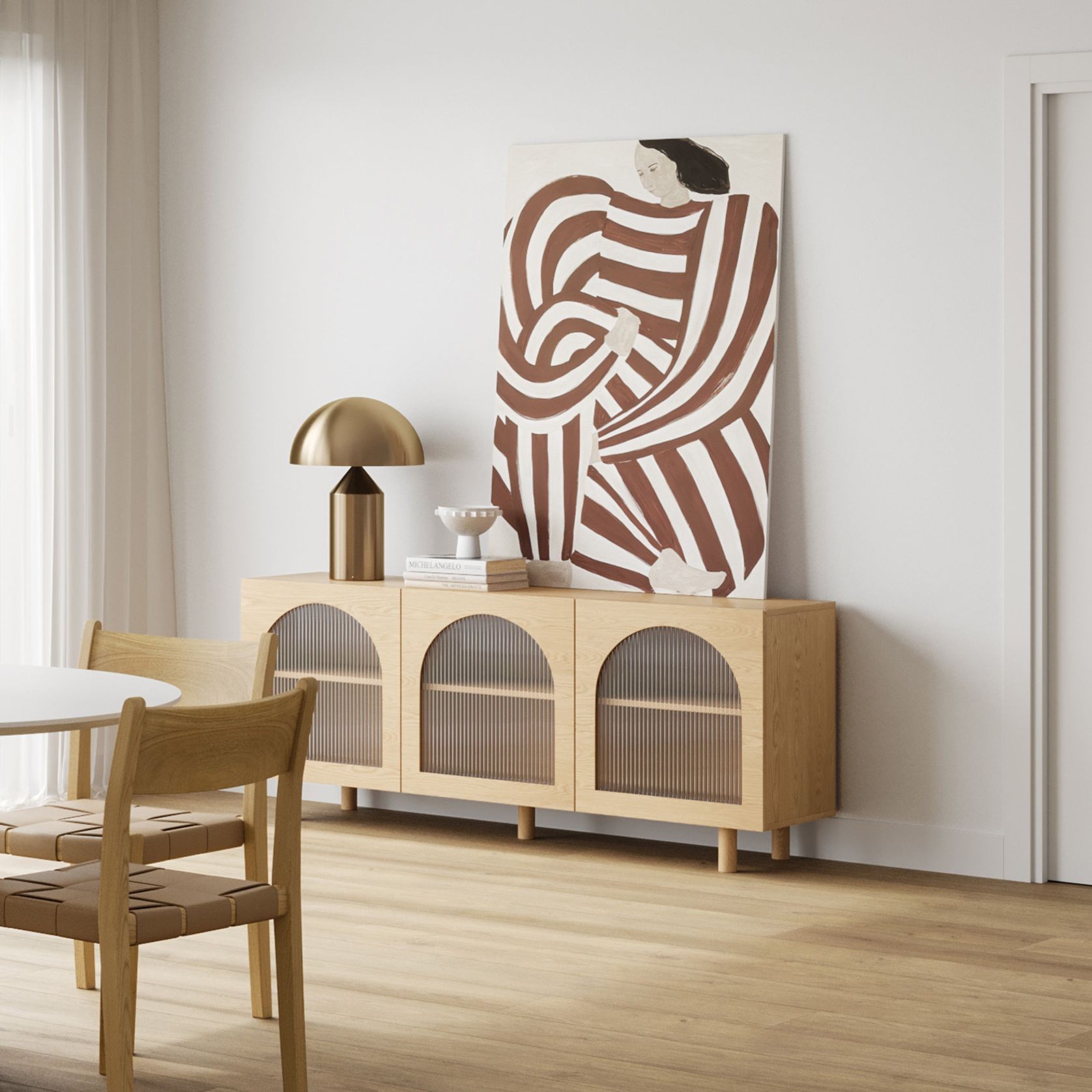 Cove 3 Door Fluted Glass Arch Sideboard Buffet | Natural Oak gallery detail image