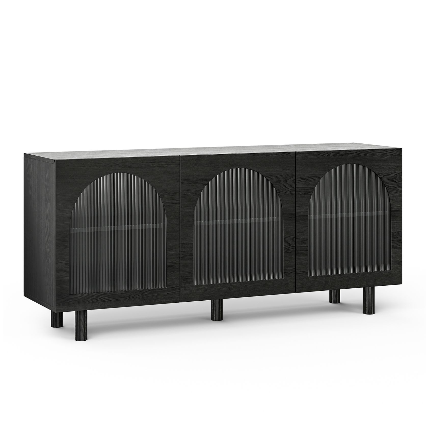 Cove 3 Door Fluted Glass Arch Sideboard Buffet | Black Oak gallery detail image