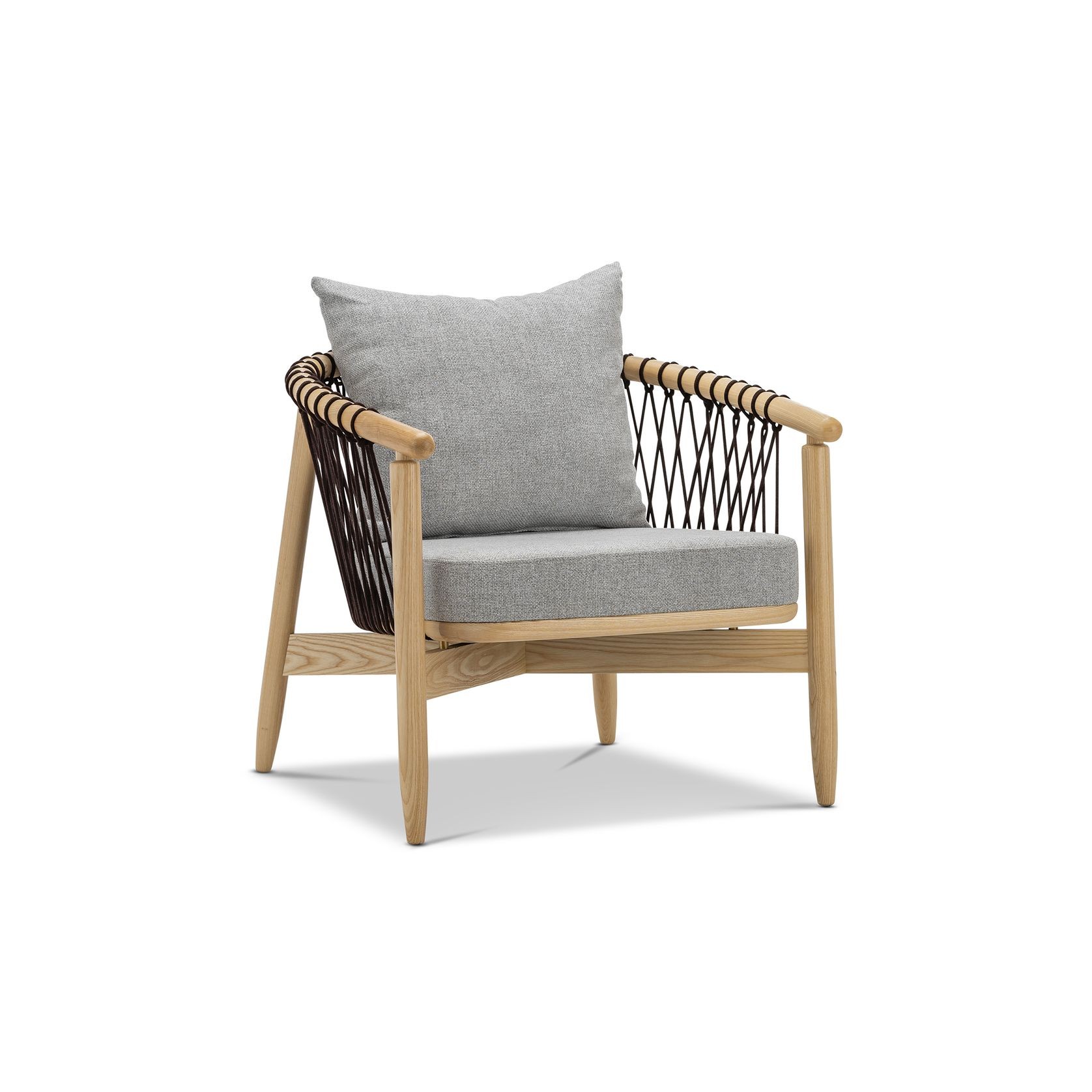 Tait Solid Ashwood Woven Rope Lounge Armchair | Natural & Grey gallery detail image
