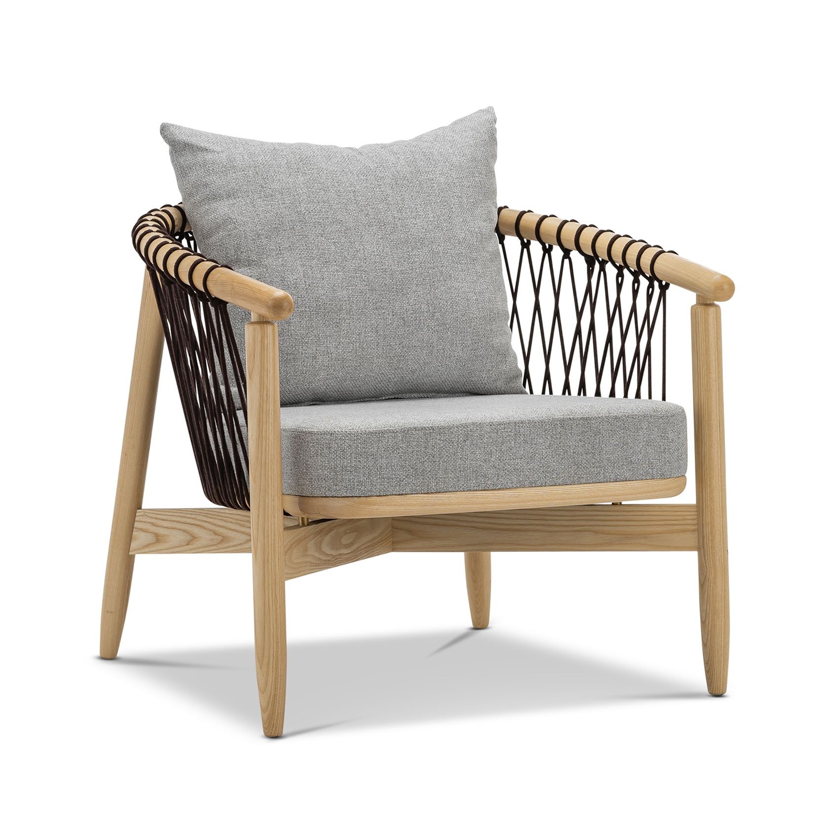 Tait Solid Ashwood Woven Rope Lounge Armchair | Natural & Grey gallery detail image