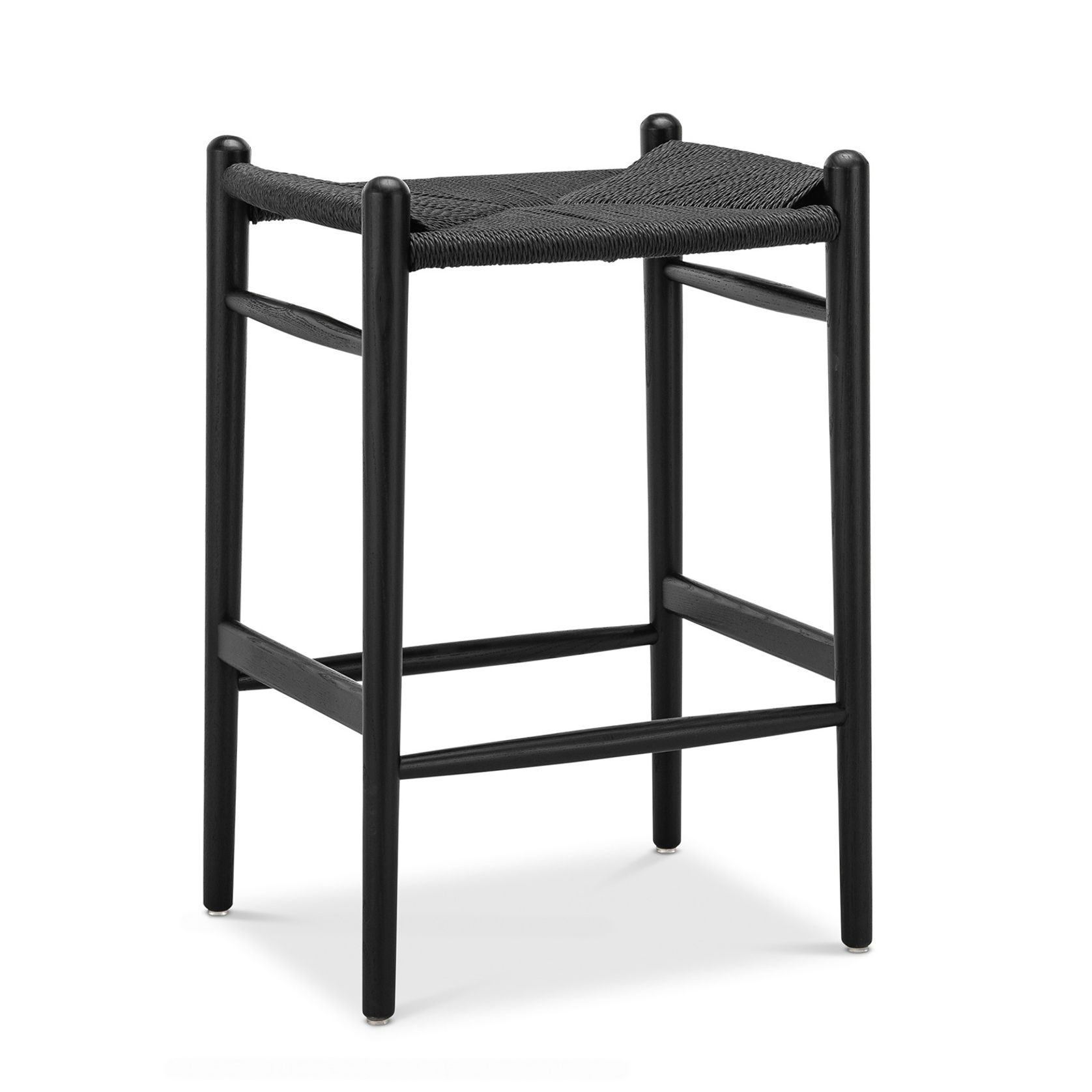 Arche Solid Ashwood Woven Cord Barstool | Black gallery detail image