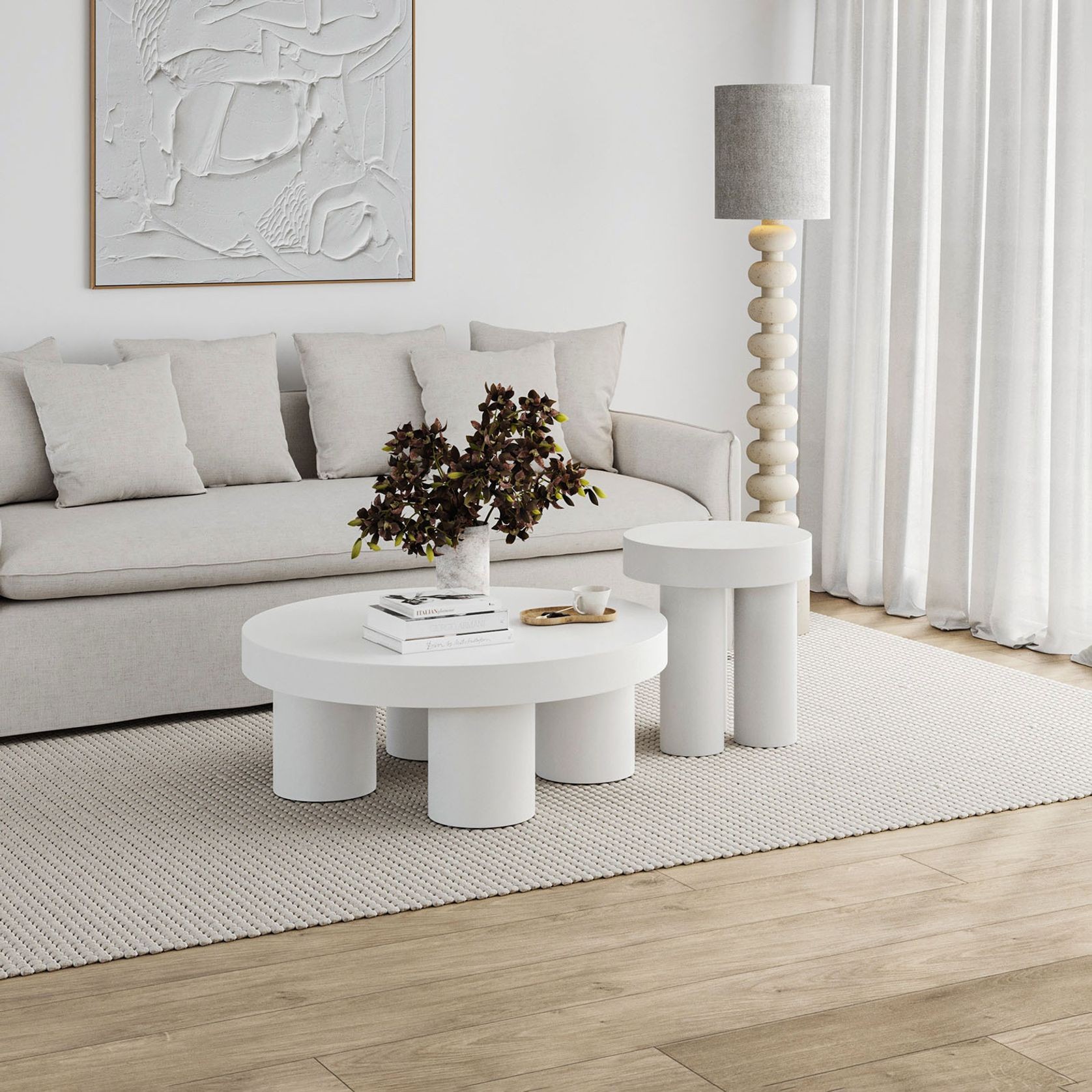 Colum 100cm Round Concrete Coffee Table | Indoor & Outdoor | White gallery detail image
