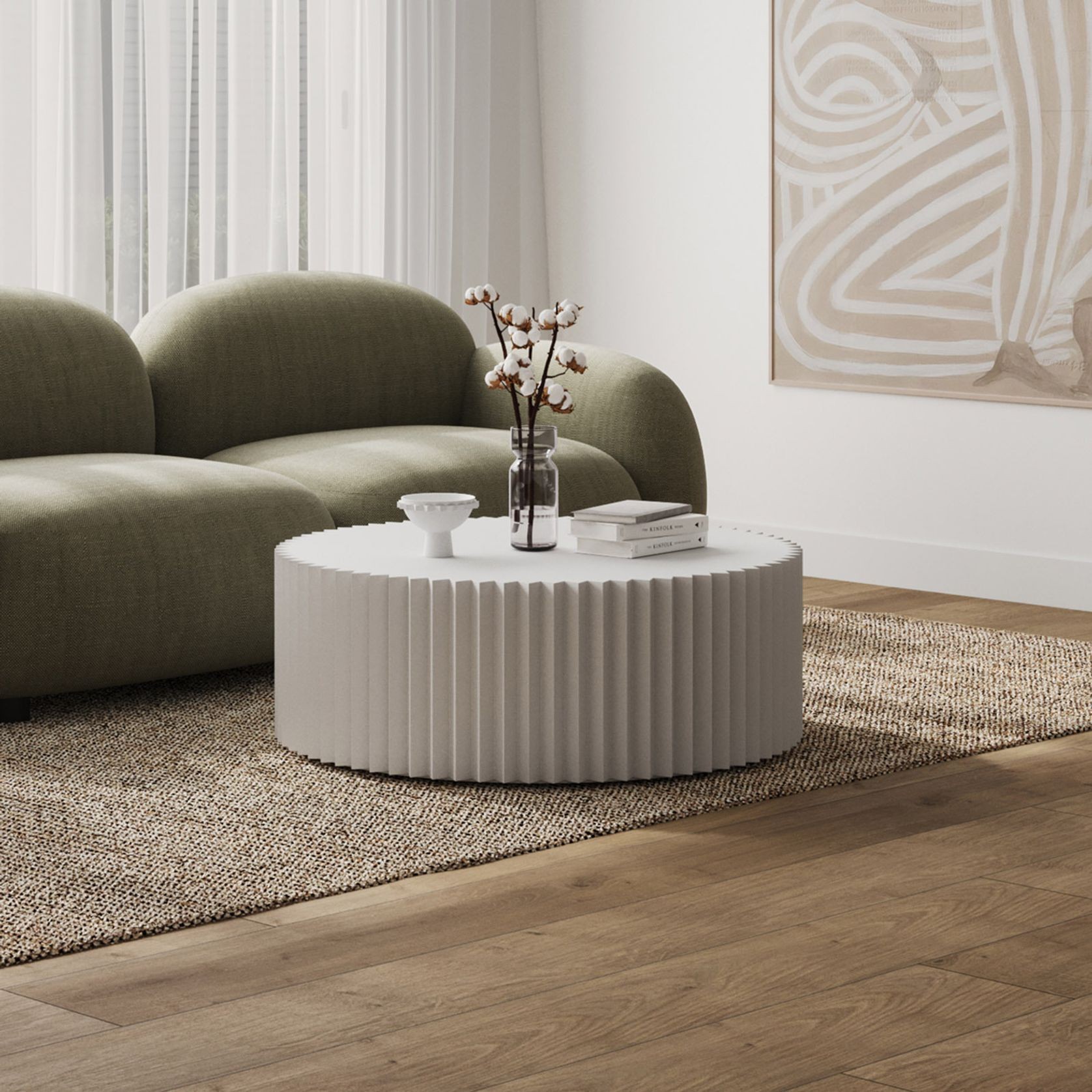 Kaei 90cm Round Fluted Coffee Table | White gallery detail image