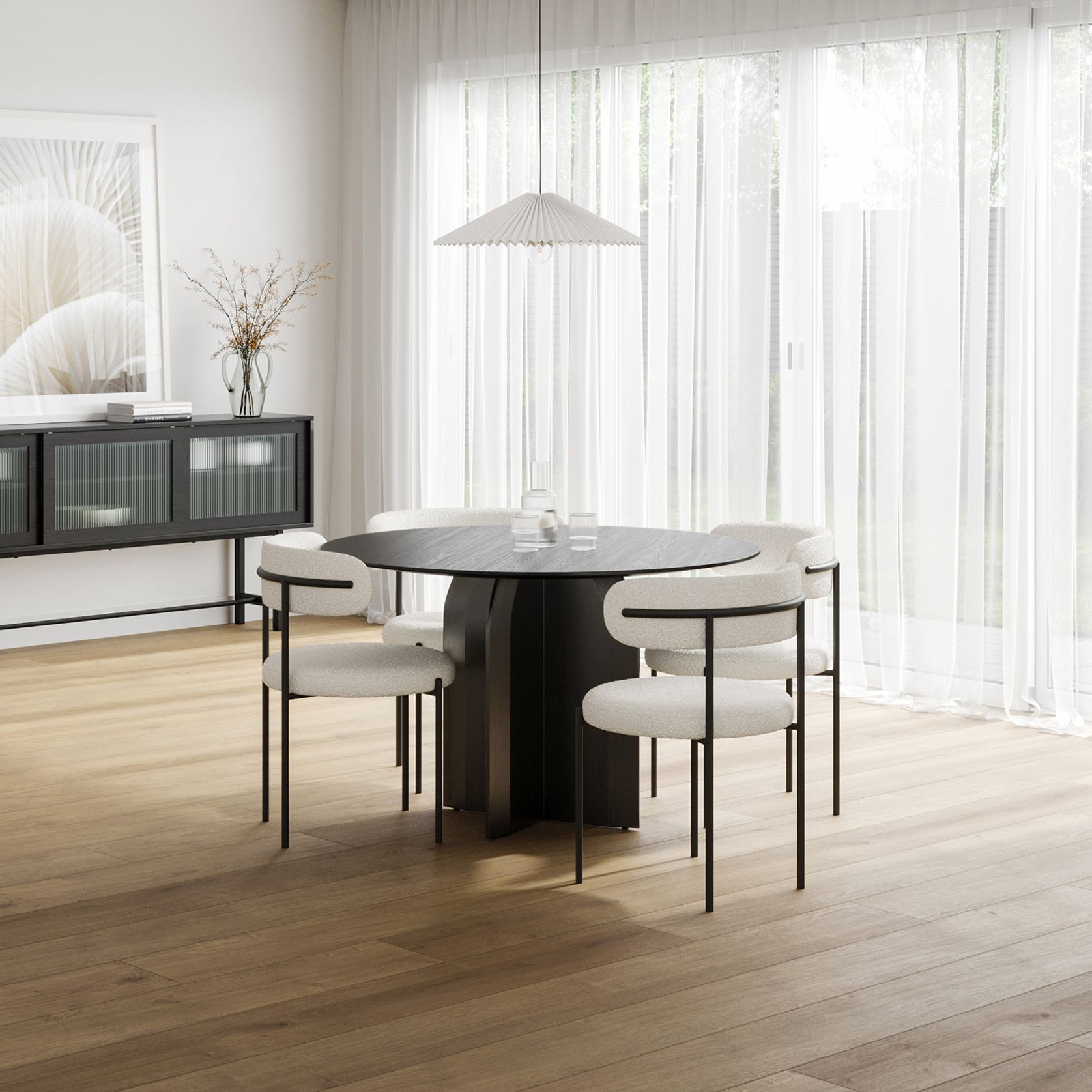 Arco 120cm Round Oak Dining Table | Black gallery detail image