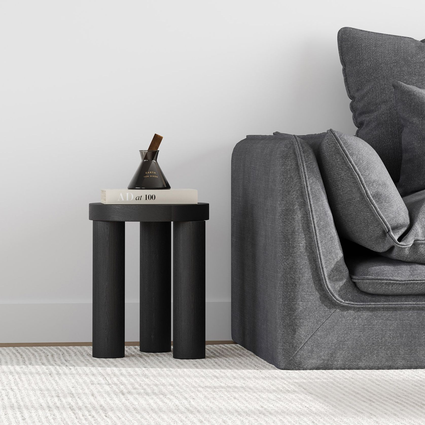 Nomad Round Solid Oak Side Table Stool | Black gallery detail image