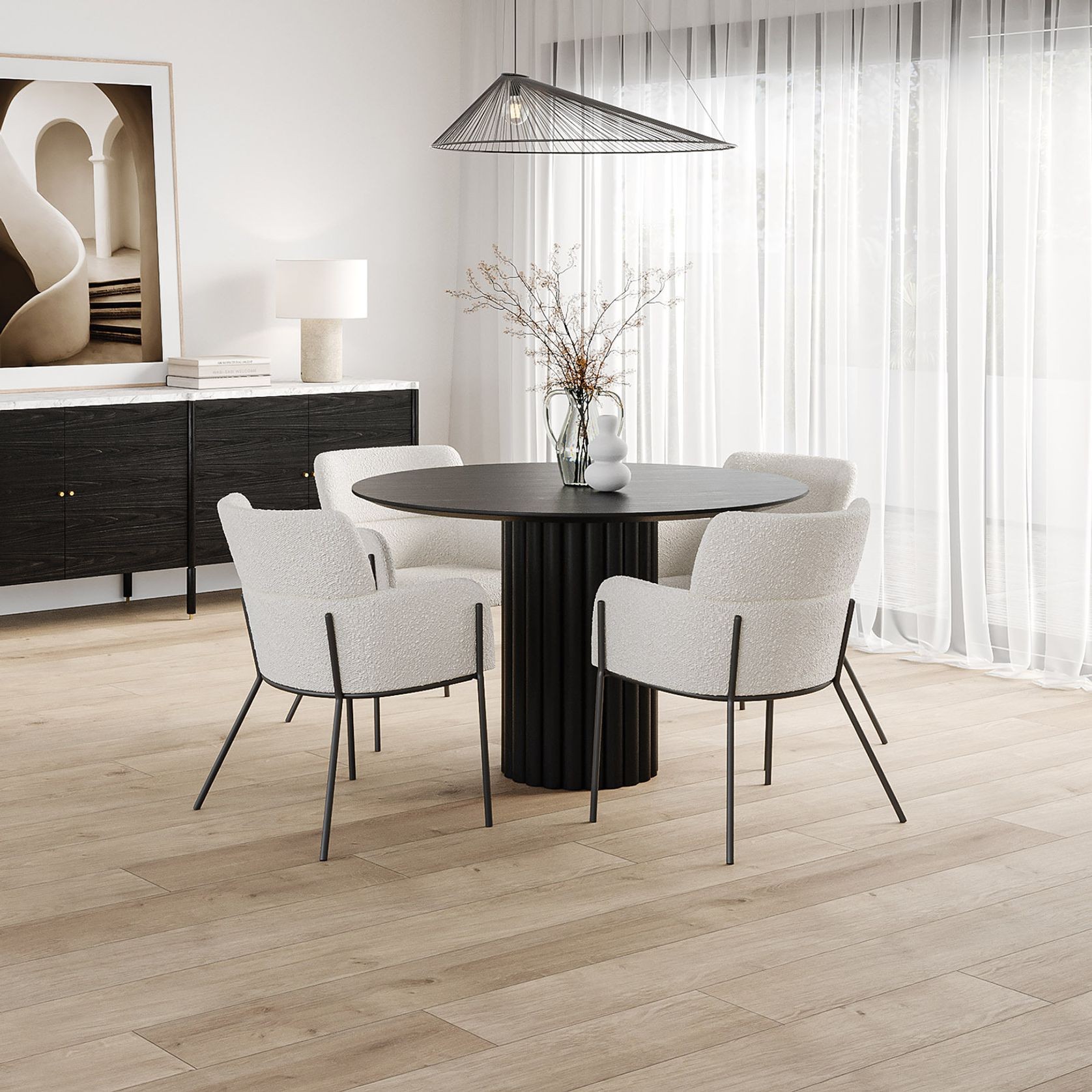 Kara 120cm Round Oak Dining Table | Black gallery detail image