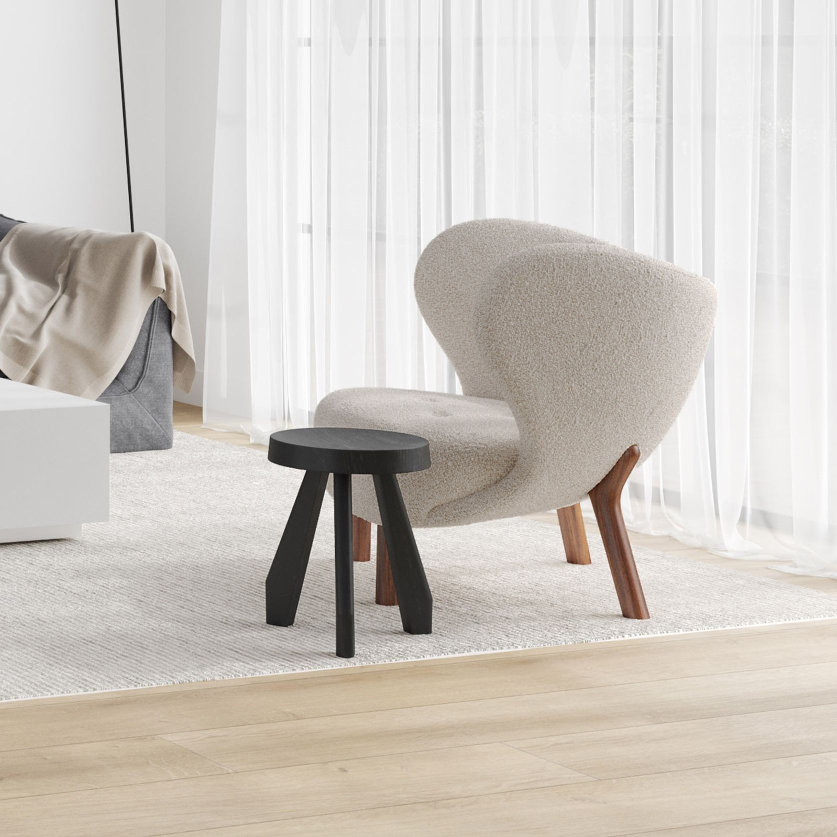 Bel Round Solid Oak Table Stool | Black gallery detail image