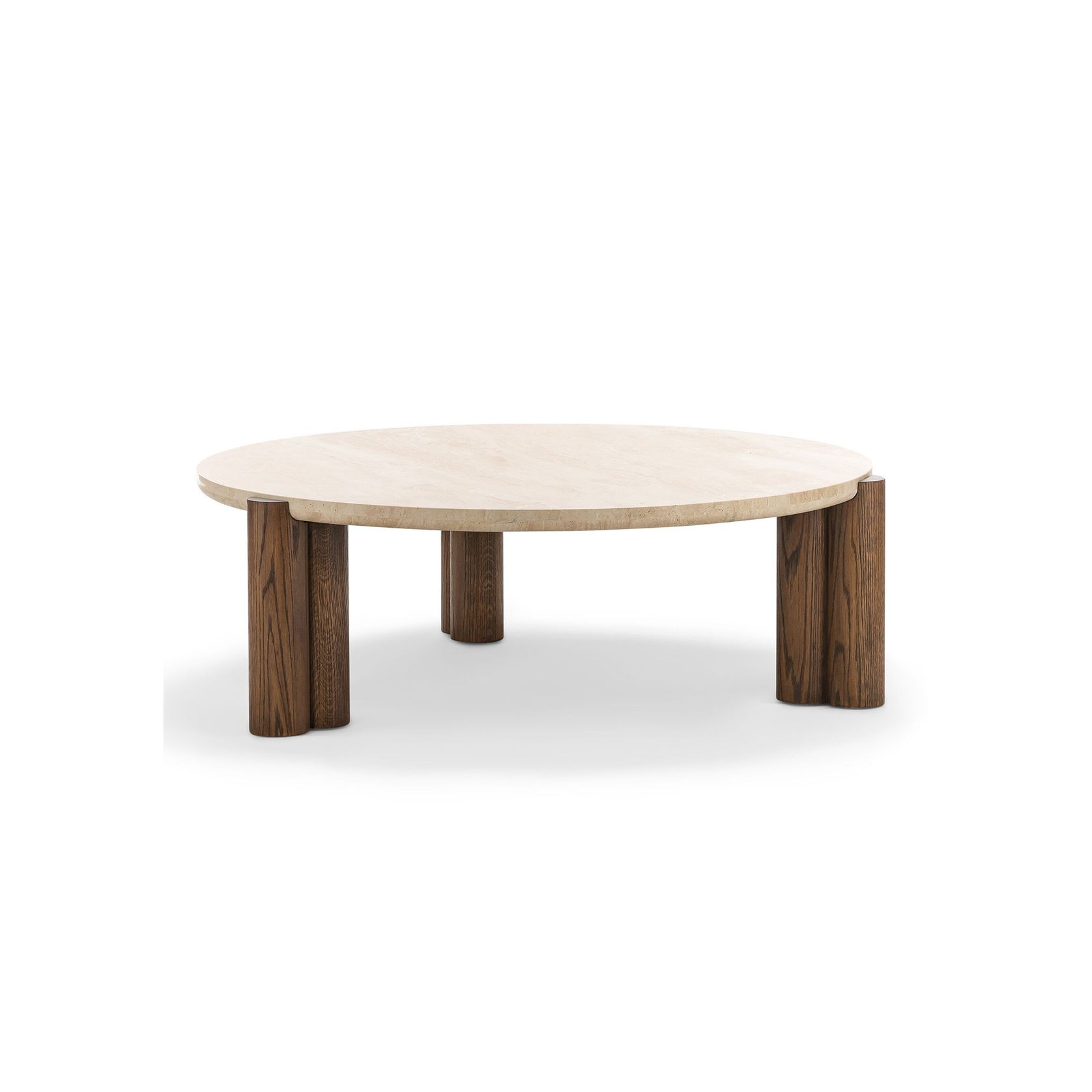 Amaya 110cm Round Travertine Coffee Table | Cream & Brown Oak gallery detail image