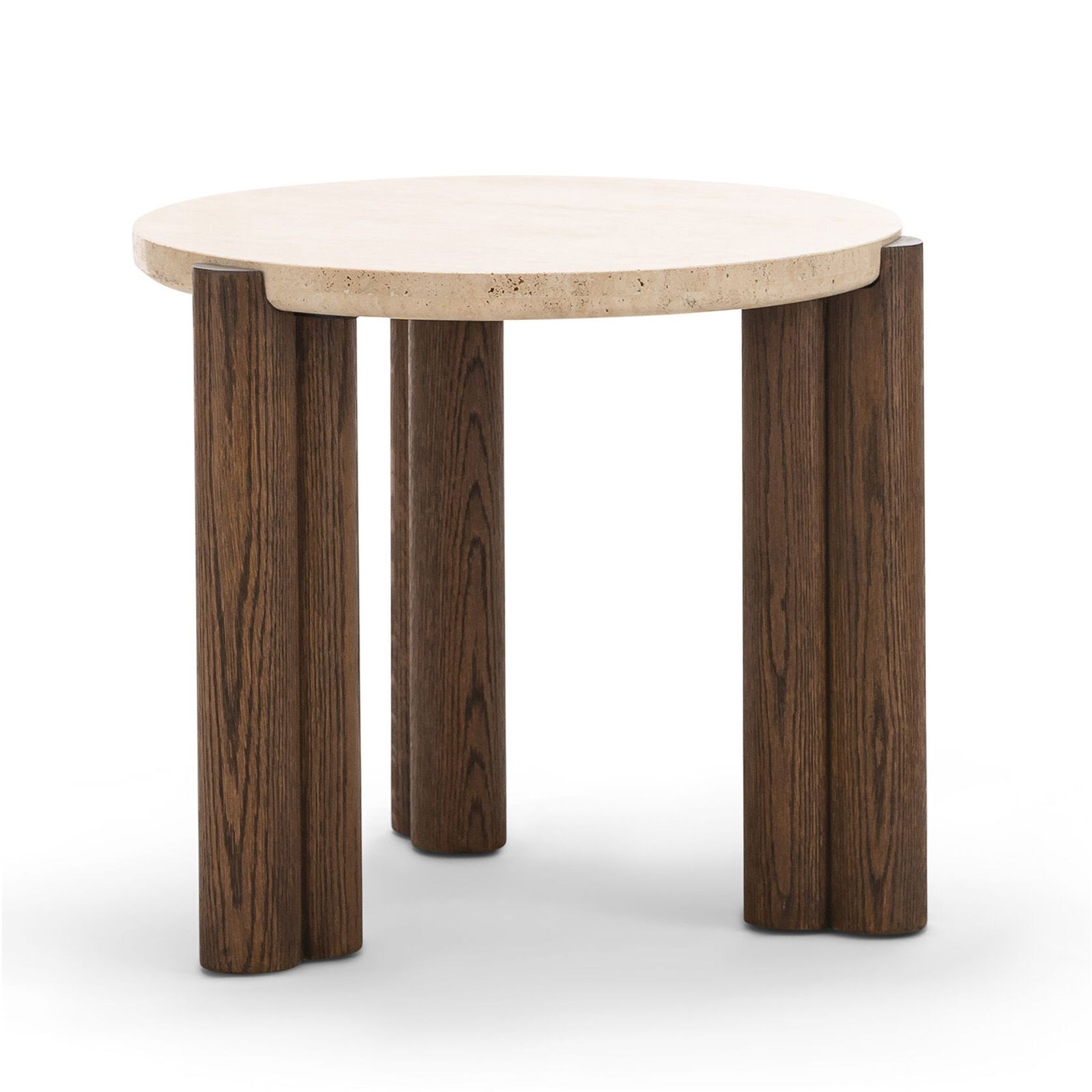 Amaya 55cm Travertine Round Side Table | Cream & Brown Oak gallery detail image