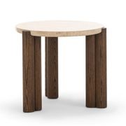 Amaya 55cm Travertine Round Side Table | Cream & Brown Oak gallery detail image