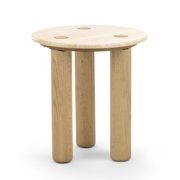 Ayra 45cm Round Travertine Side Table | Cream & Natural Oak gallery detail image