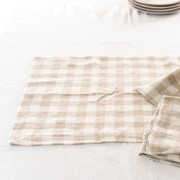 100% French Flax Linen Placemat Set 4- Natural Gingham gallery detail image