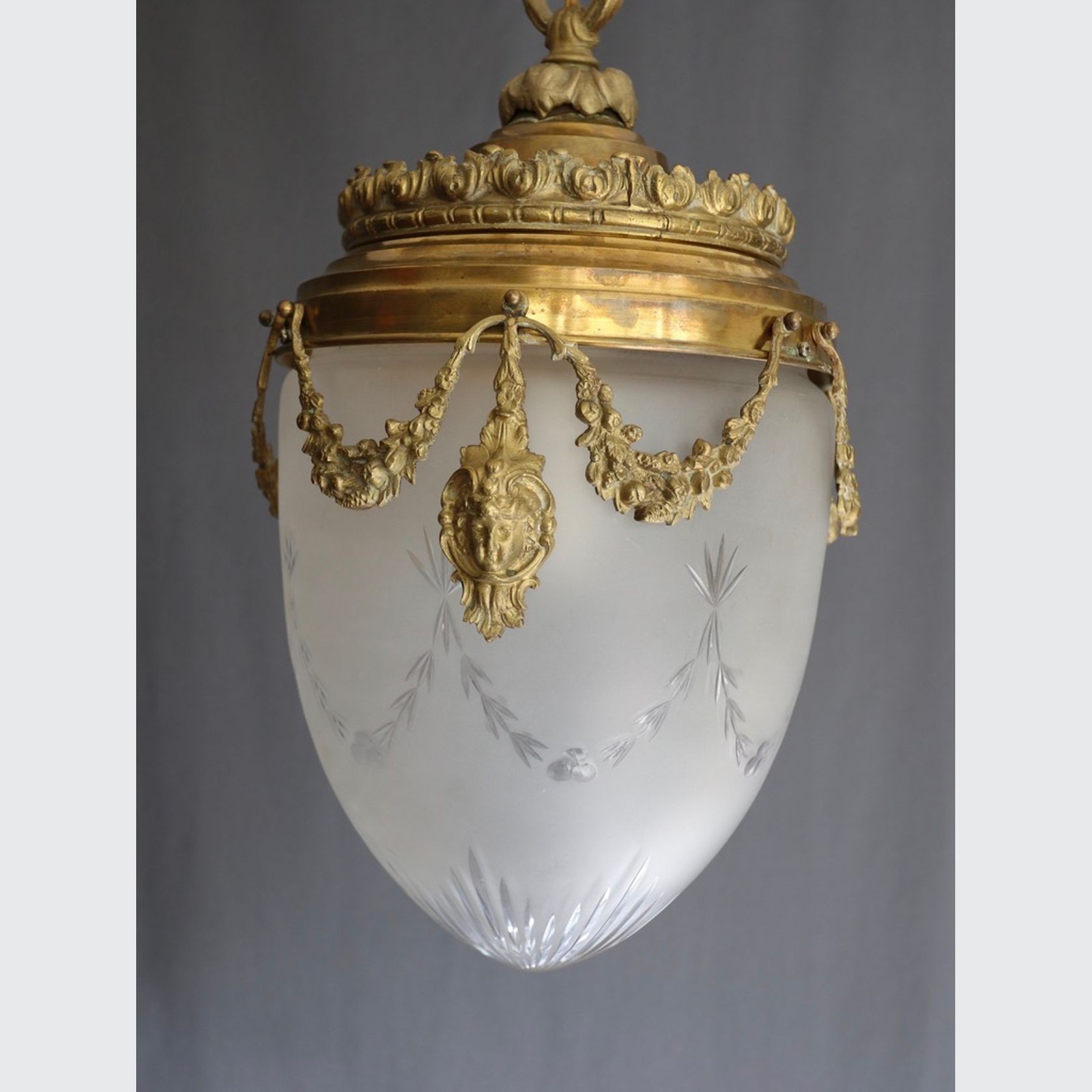 Val St Lambert Lantern in Brass and Satin Cut Glass gallery detail image