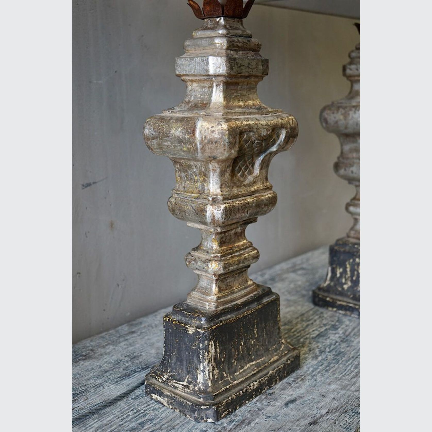 Large Italian Carved & Silvered Lamps gallery detail image