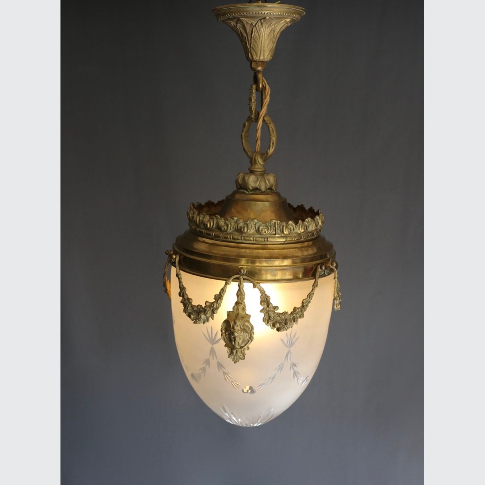 Val St Lambert Lantern in Brass and Satin Cut Glass gallery detail image