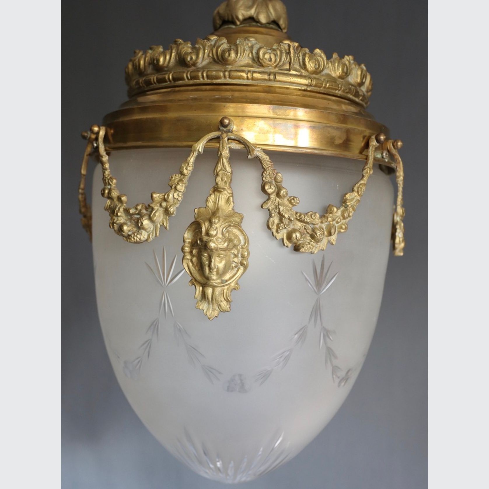 Val St Lambert Lantern in Brass and Satin Cut Glass gallery detail image