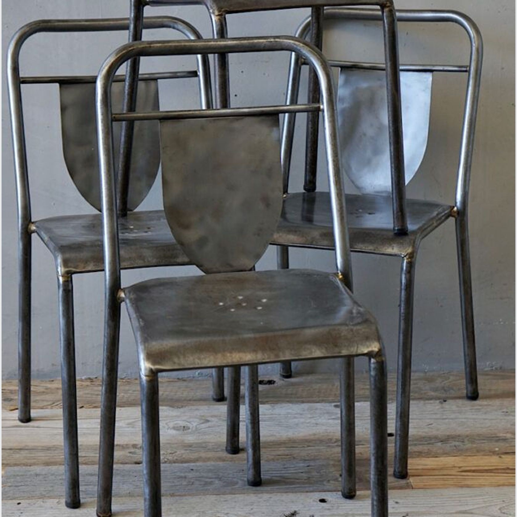Set of 4 French Industrial Steel Chairs gallery detail image