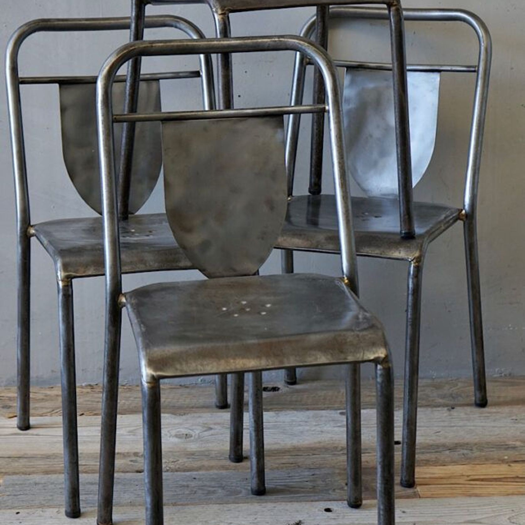 Set of 4 French Industrial Steel Chairs gallery detail image